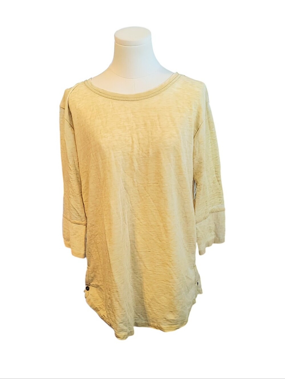 Jane & Delancey Acid Washed Yellow Buttoned Three Quarter Sleeve Top Size Small